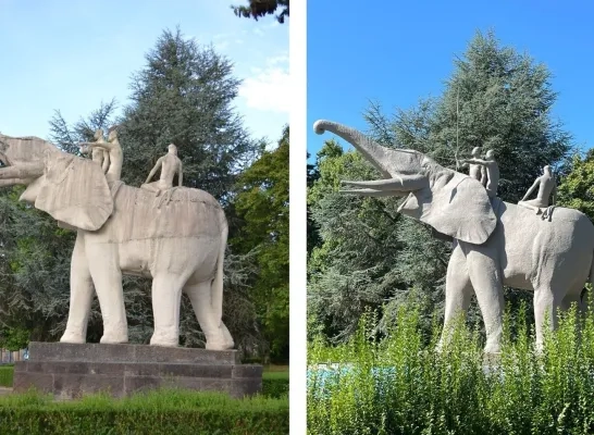 De olifant voor en na de restauratie