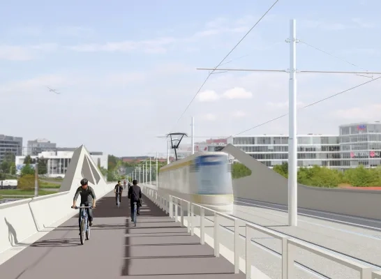 Simulatie van het tram- en fietsviaduct in Machelen