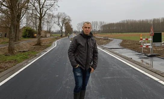 Schepen Tom Heyvaert in de vernieuwde Drijpikkelstraat