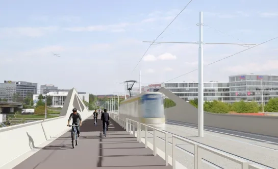 Simulatie van het tram- en fietsviaduct in Machelen