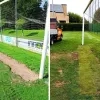 De sleuf in het voetbalveld is hersteld